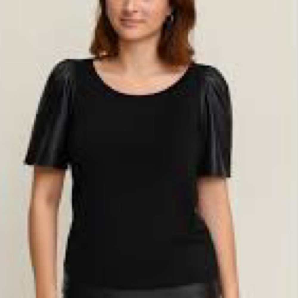 Anthropologie Faux Leather Puff Sleeve Blouse
